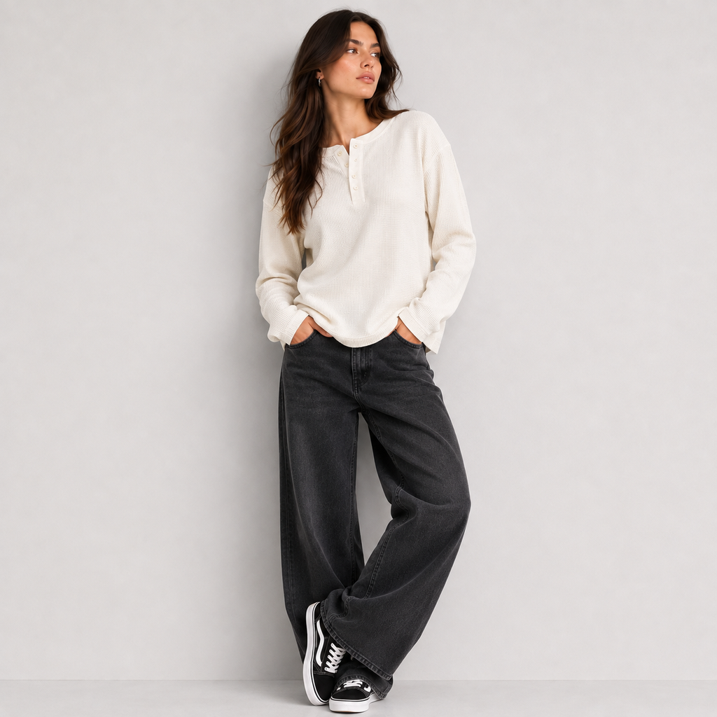 Women's Classic Waffle Henley - Snow