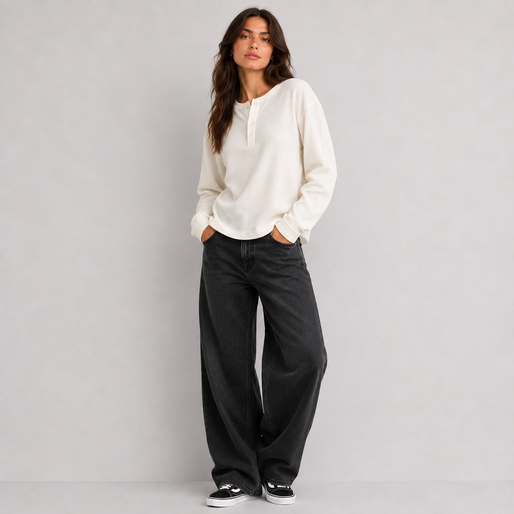 Women's Classic Waffle Henley - Snow
