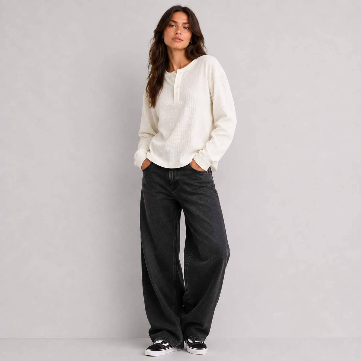 Women's Classic Waffle Henley - Snow