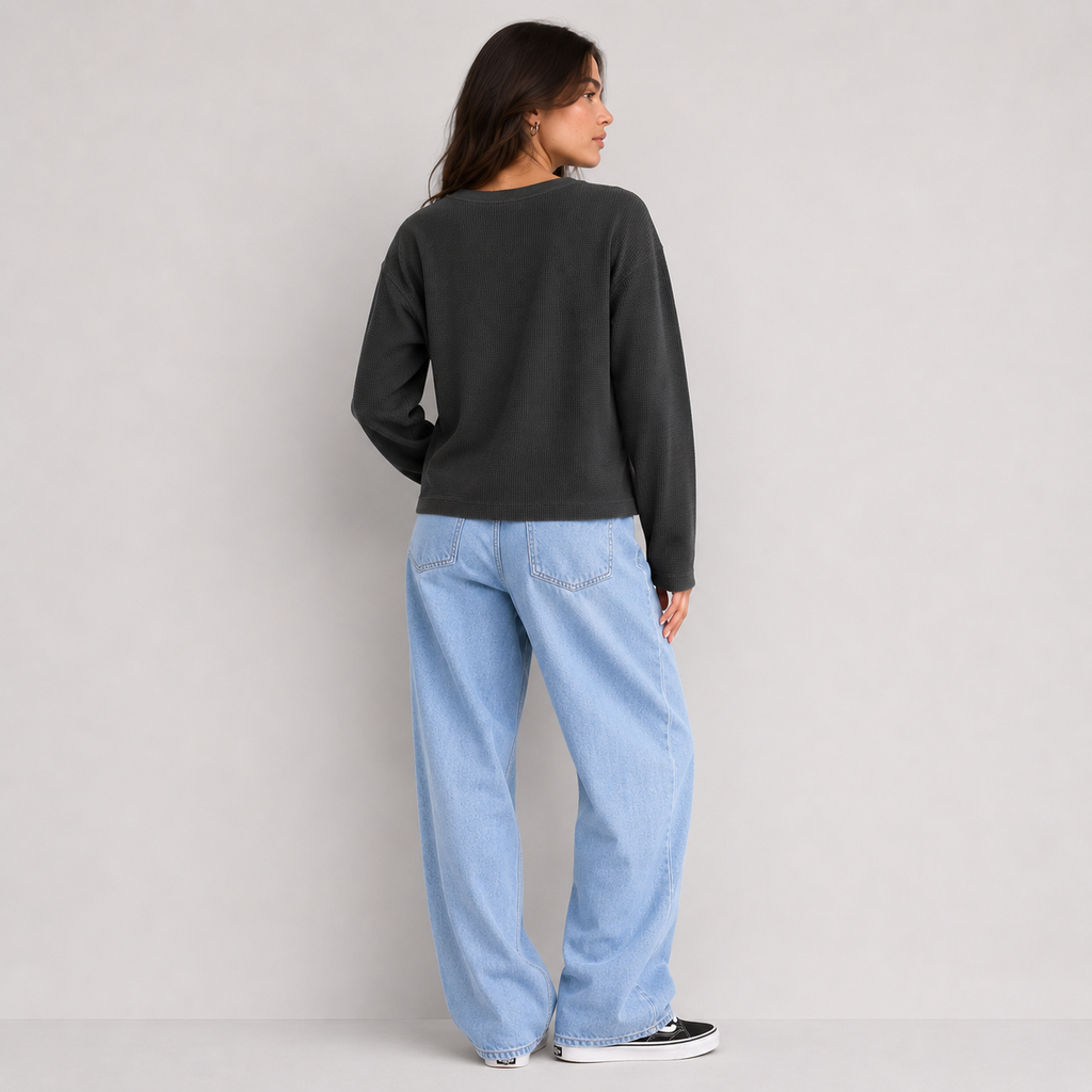 Women's Classic Waffle Henley - Steel Grey