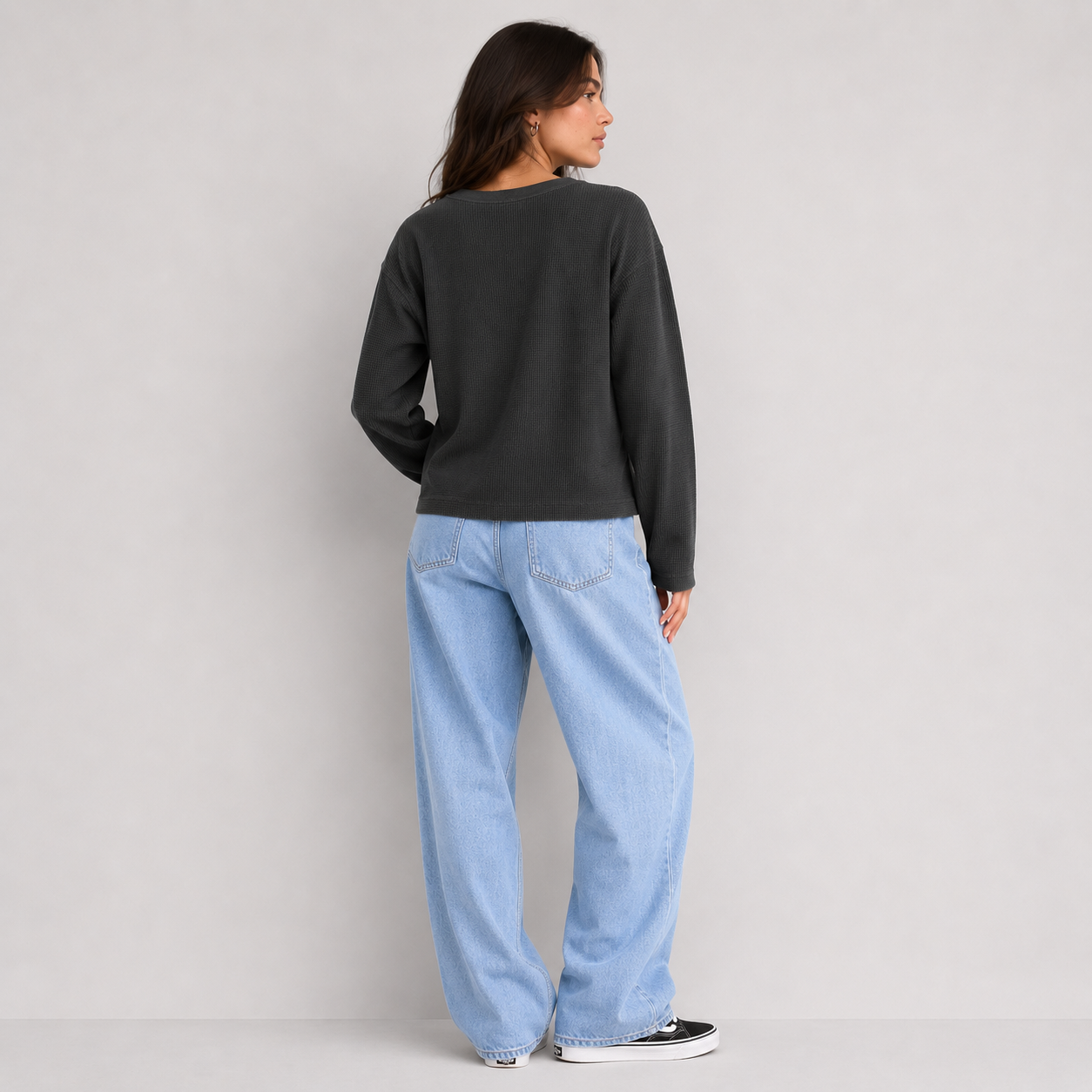 Women's Classic Waffle Henley - Steel Grey