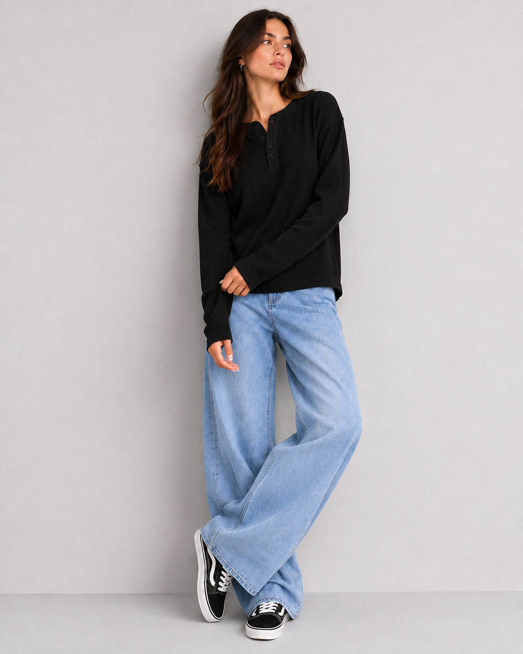 Women's Classic Waffle Henley - Midnight