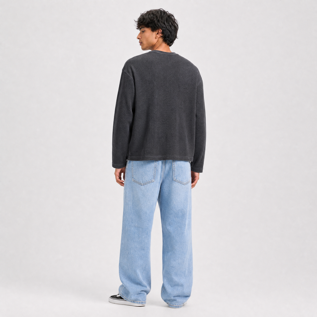 Classic Steel Grey Waffle Henley