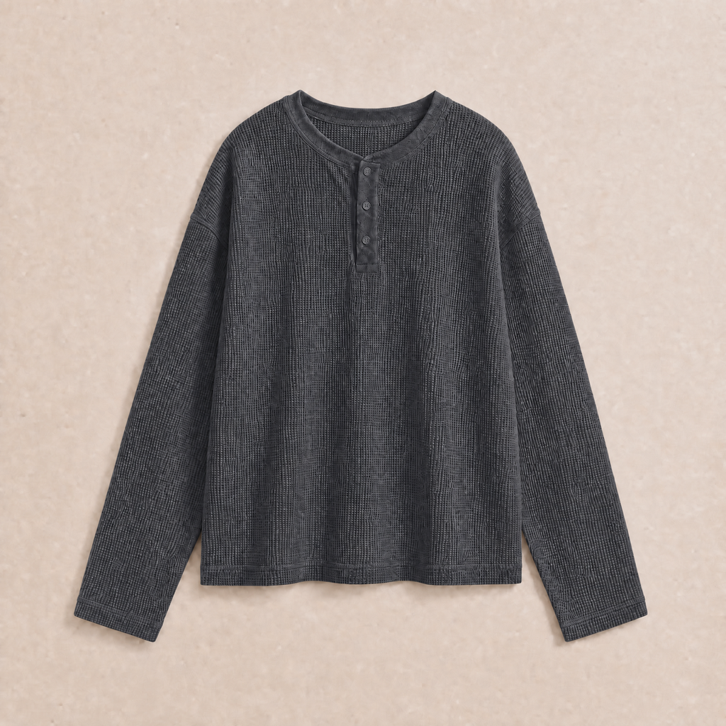 Classic Steel Grey Waffle Henley