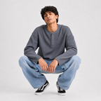 Classic Steel Blue Waffle Henley