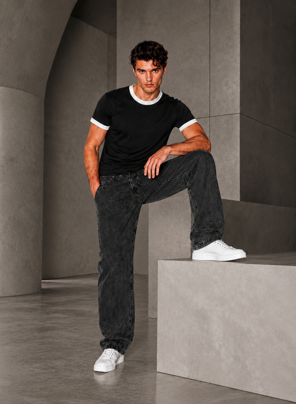 Classic Ringer Box T-Shirt (BW)