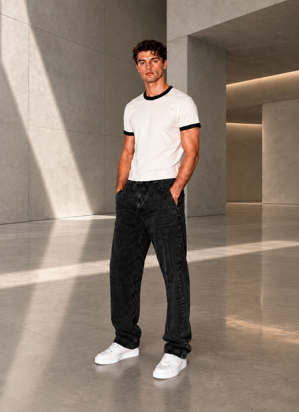 Classic Ringer Box T-Shirt (W-BLK)