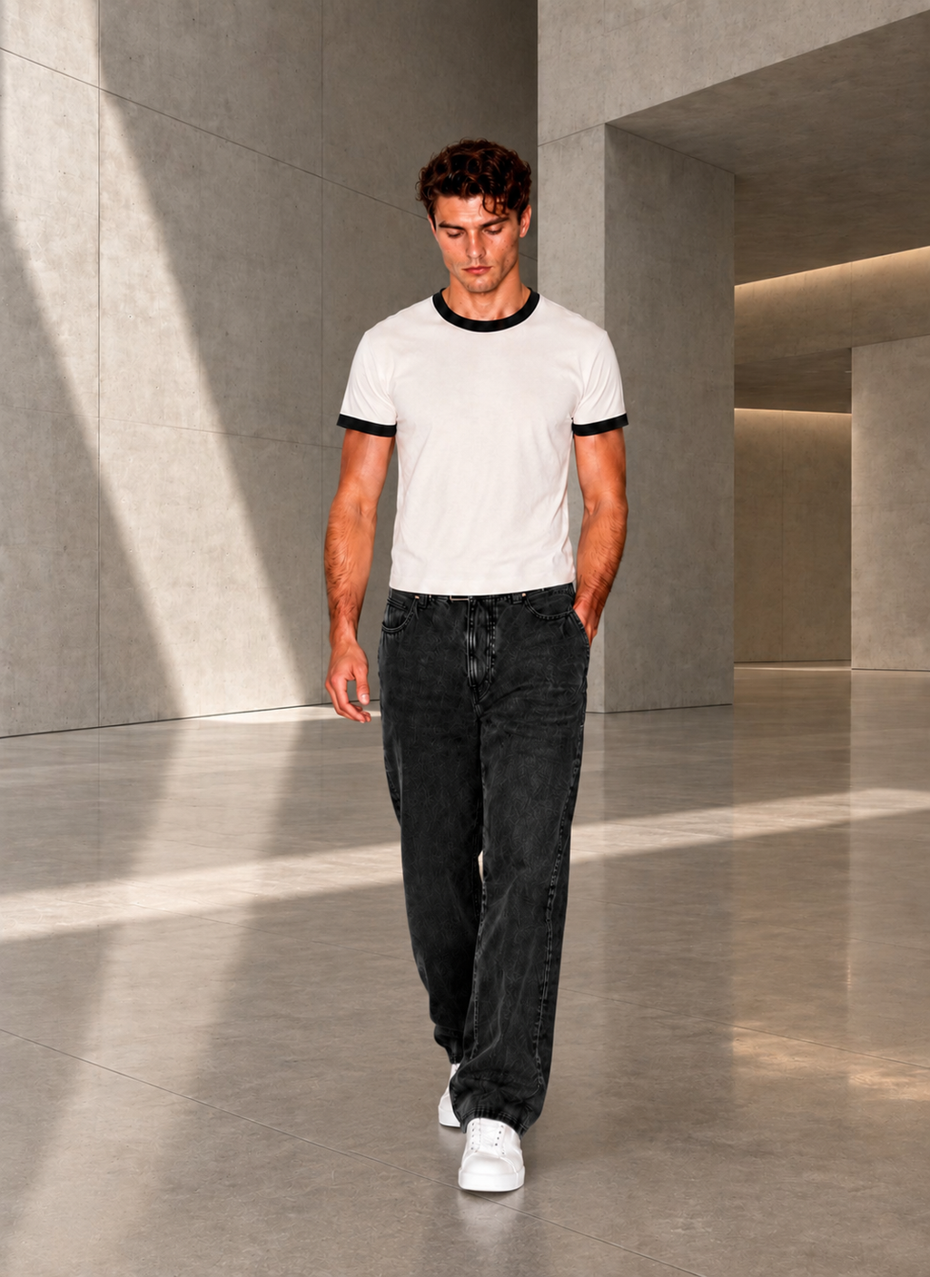 Classic Ringer Box T-Shirt (W-BLK)
